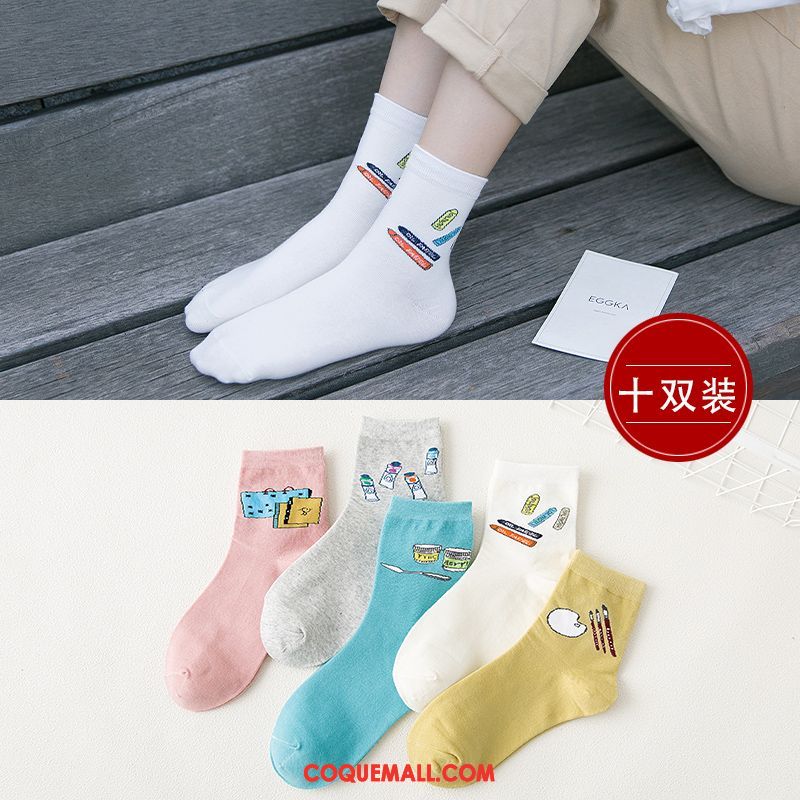 Chaussette Femme Longue Milieu Été, Chaussette Chaussettes En Coton Section Mince