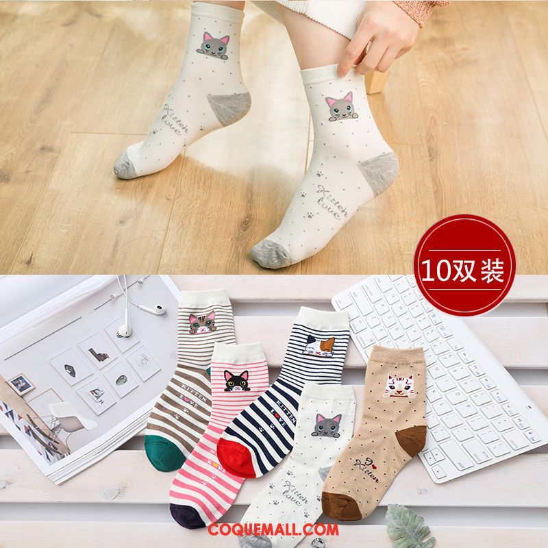 Chaussette Femme Longue Milieu Été, Chaussette Chaussettes En Coton Section Mince