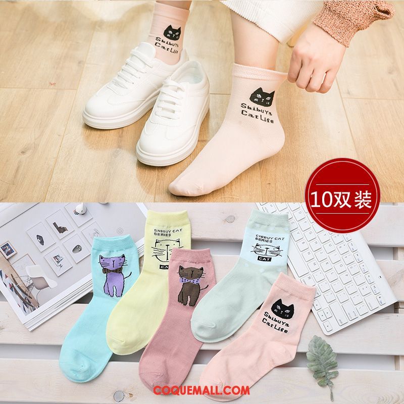 Chaussette Femme Longue Milieu Été, Chaussette Chaussettes En Coton Section Mince