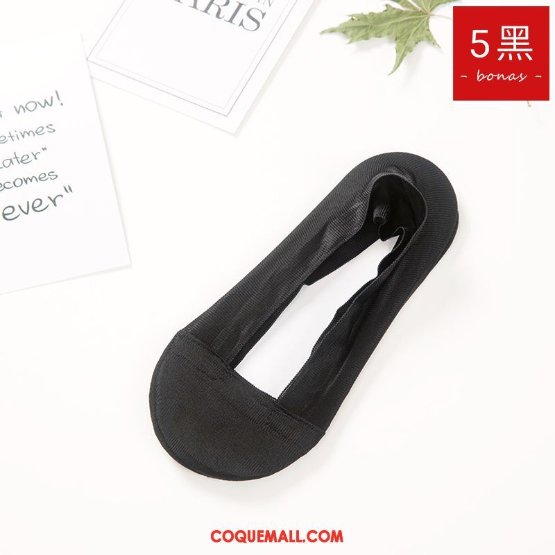 Chaussette Femme Noir Coton Mince, Chaussette Bouche Peu Profonde Été