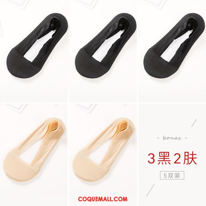 Chaussette Femme Noir Coton Mince, Chaussette Bouche Peu Profonde Été