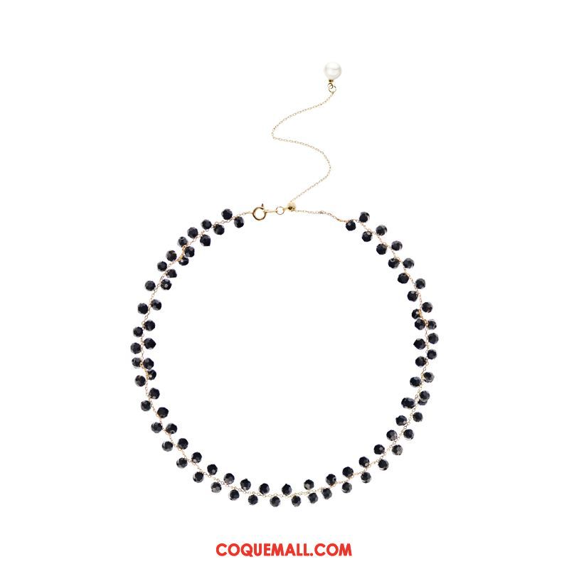 Collier Femme Accessoires Cristal Noir, Collier Noir Perle