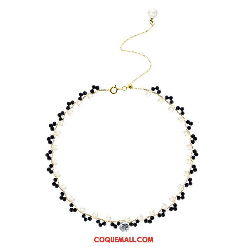 Collier Femme Accessoires Cristal Noir, Collier Noir Perle