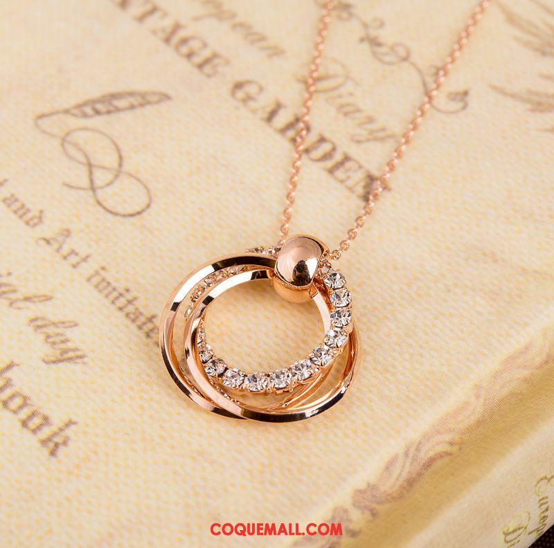 Collier Femme Anniversaire Rond Pendentif, Collier Rose Simple Gold