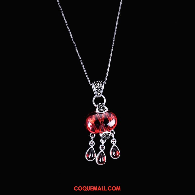 Collier Femme Pure Rouge Longue, Collier Rétro Cristal