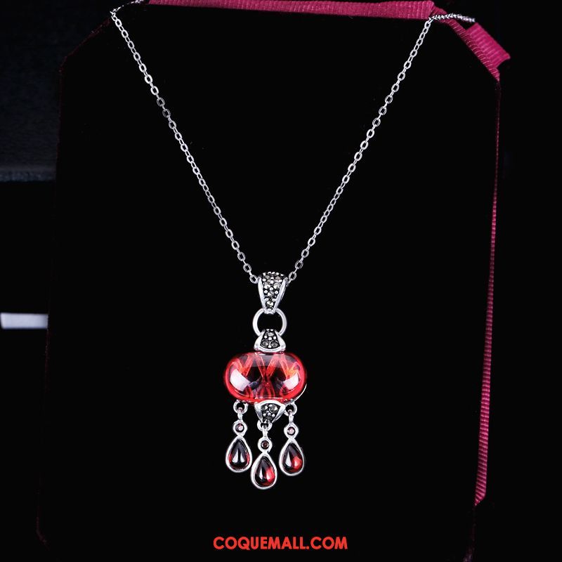 Collier Femme Pure Rouge Longue, Collier Rétro Cristal