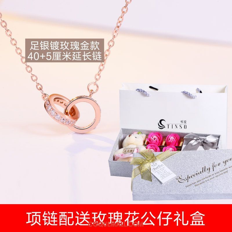 Collier Femme Rouge Rose Étudiant, Collier Réseau Couleur Gold