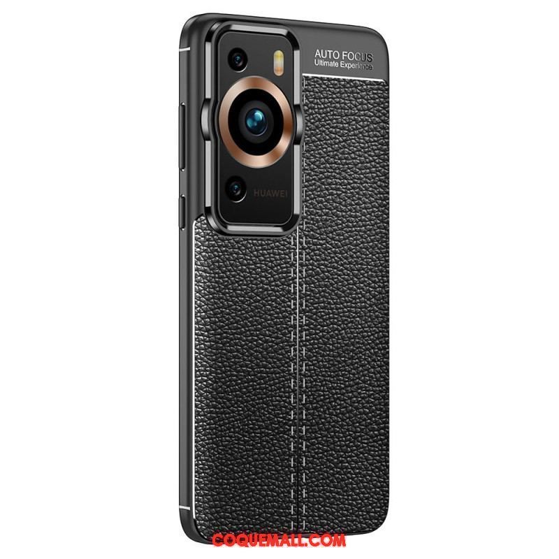 Coque Huawei P60 Pro Effet Cuir Litchi Double Line