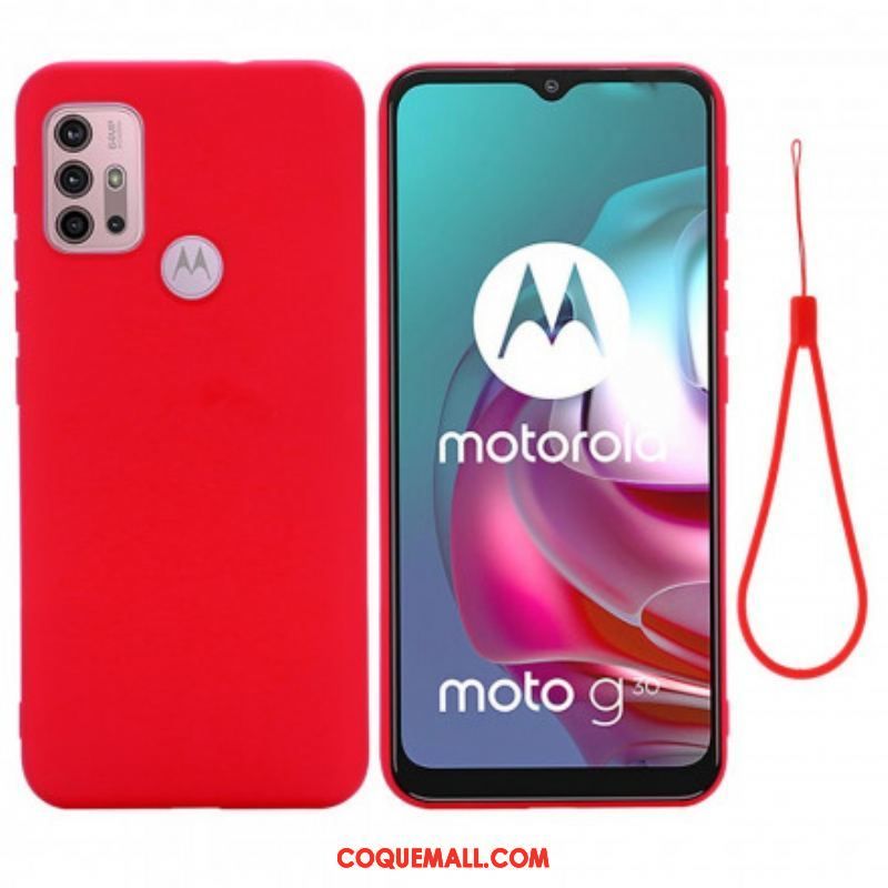 Coque Moto G30 / Moto G10 Silicone Liquide avec Lanière