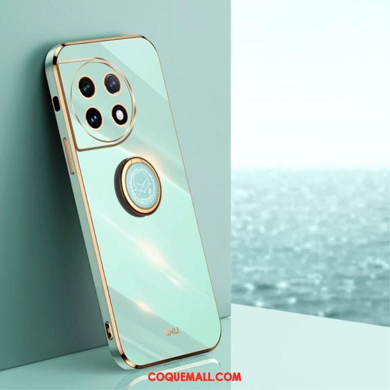 Coque OnePlus 11 5G Rebords Dorés avec Anneau-Support