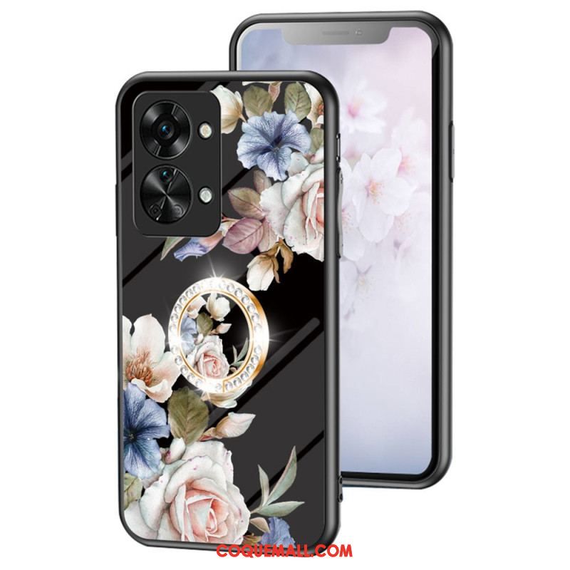 Coque OnePlus Nord 2T 5G Verre Trempé Fleurs Anneau Diamants