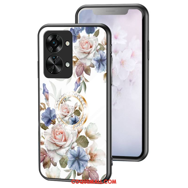 Coque OnePlus Nord 2T 5G Verre Trempé Fleurs Anneau Diamants