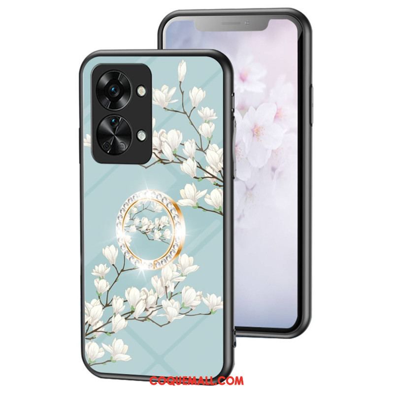 Coque OnePlus Nord 2T 5G Verre Trempé Fleurs Anneau Diamants