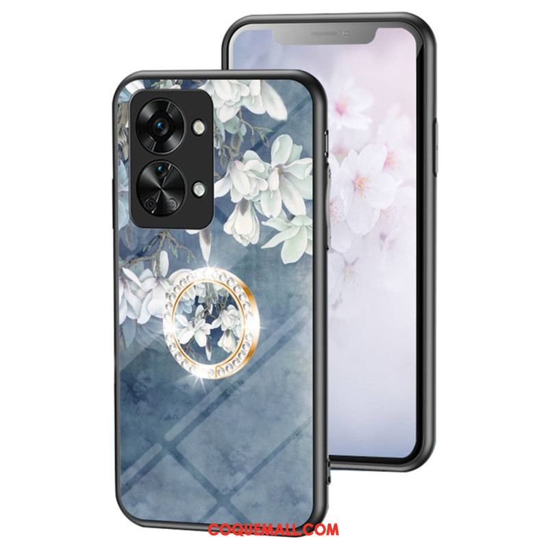 Coque OnePlus Nord 2T 5G Verre Trempé Fleurs Anneau Diamants