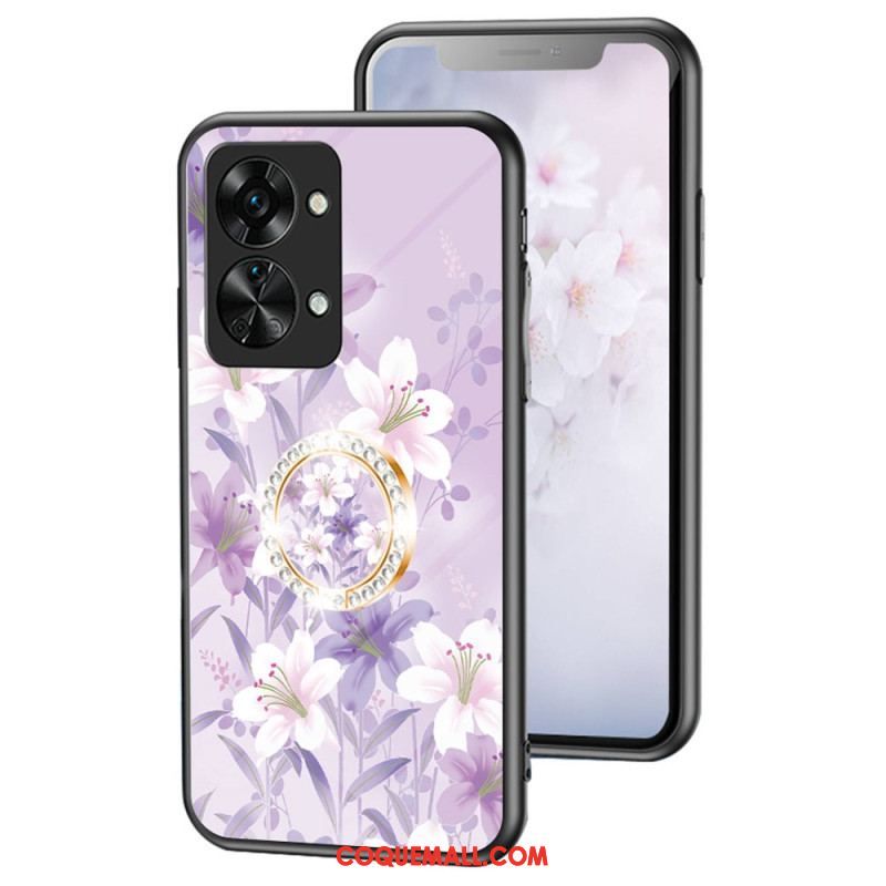 Coque OnePlus Nord 2T 5G Verre Trempé Fleurs Anneau Diamants