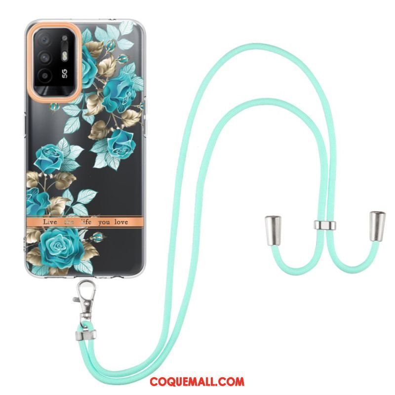 Coque Oppo A94 5G à Cordon Fleurs