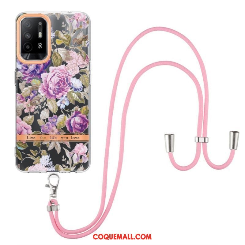 Coque Oppo A94 5G à Cordon Fleurs