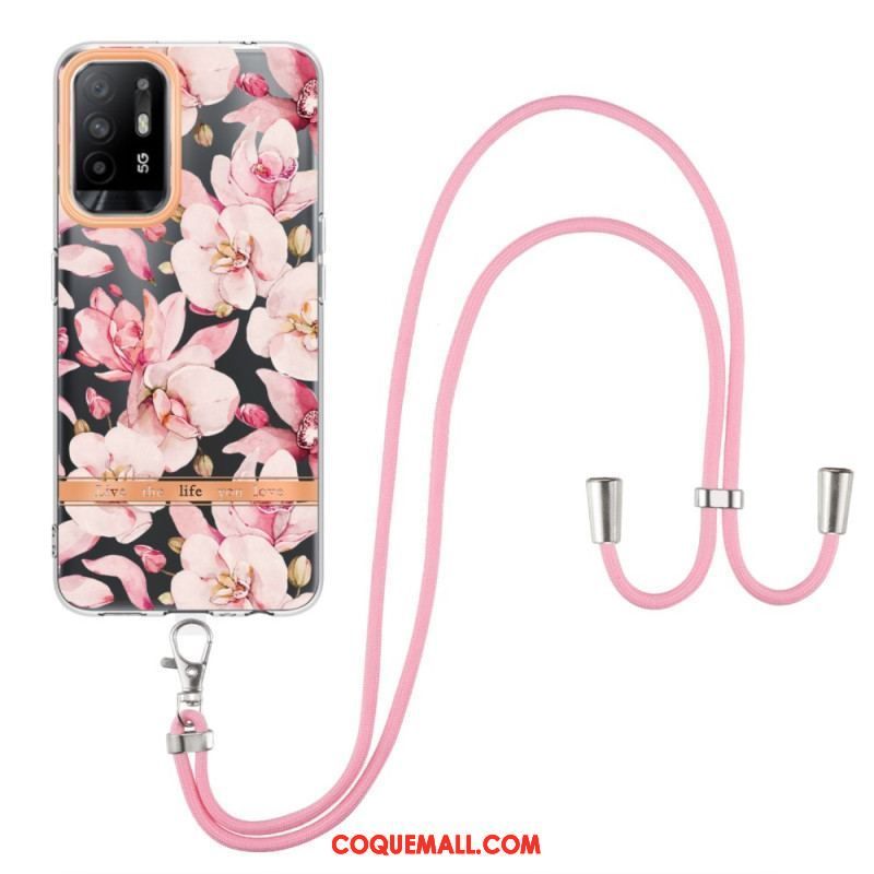 Coque Oppo A94 5G à Cordon Fleurs