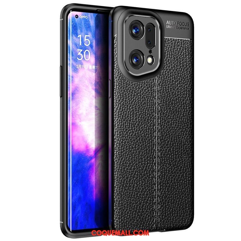 Coque Oppo Find X5 Pro Effet Cuir Litchi Double Line