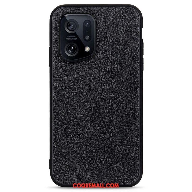 Coque Oppo Find X5 Véritable Cuir Litchi