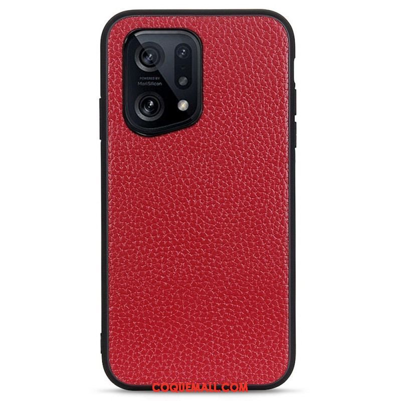 Coque Oppo Find X5 Véritable Cuir Litchi