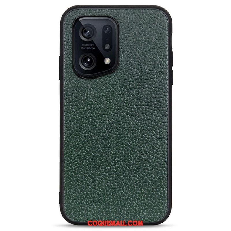 Coque Oppo Find X5 Véritable Cuir Litchi