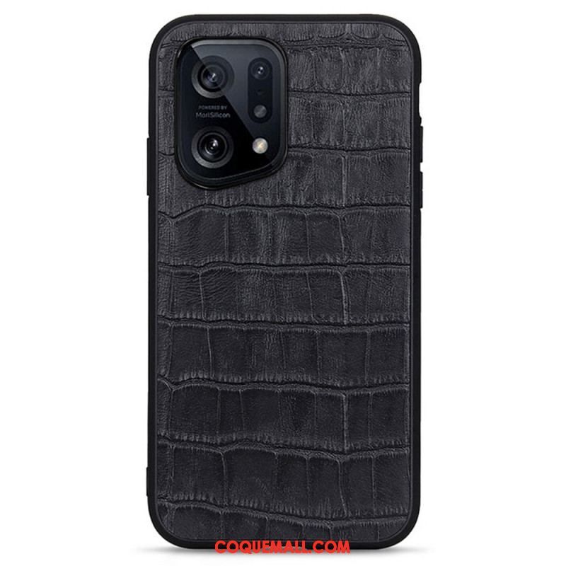 Coque Oppo Find X5 Véritable Cuir Texture Crocodile