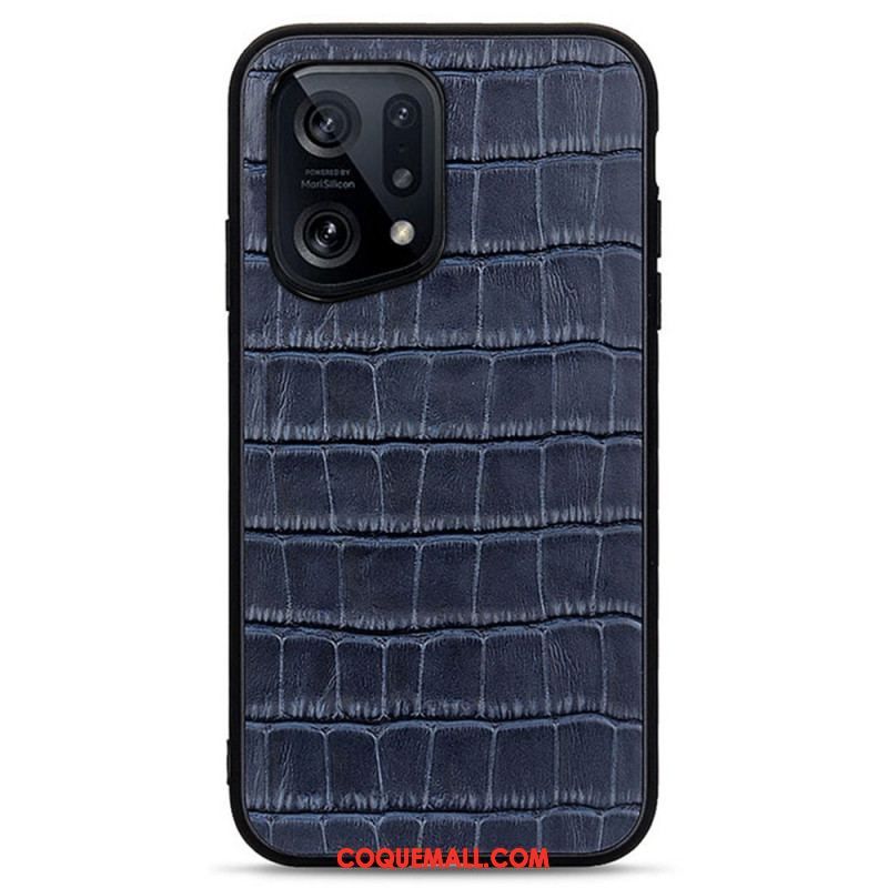 Coque Oppo Find X5 Véritable Cuir Texture Crocodile