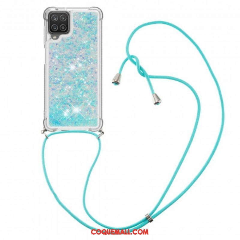 Coque Samsung Galaxy A12 / M12 Paillettes avec Cordon