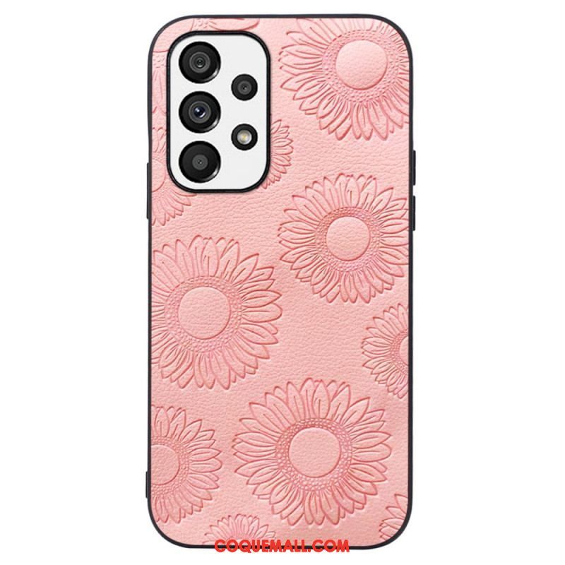 Coque Samsung Galaxy A13 Effet Cuir Fleurs