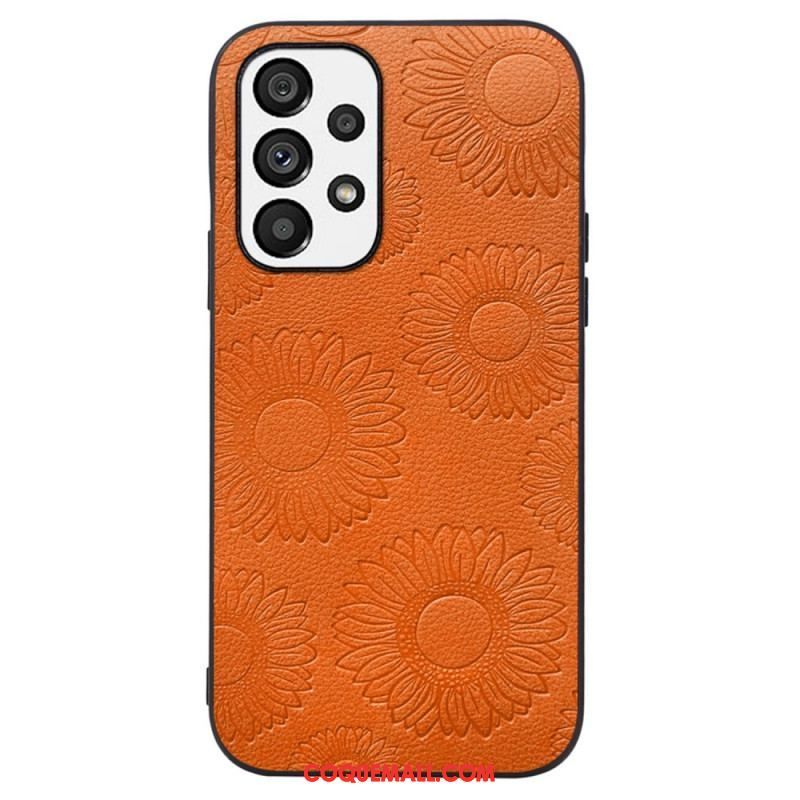 Coque Samsung Galaxy A13 Effet Cuir Fleurs