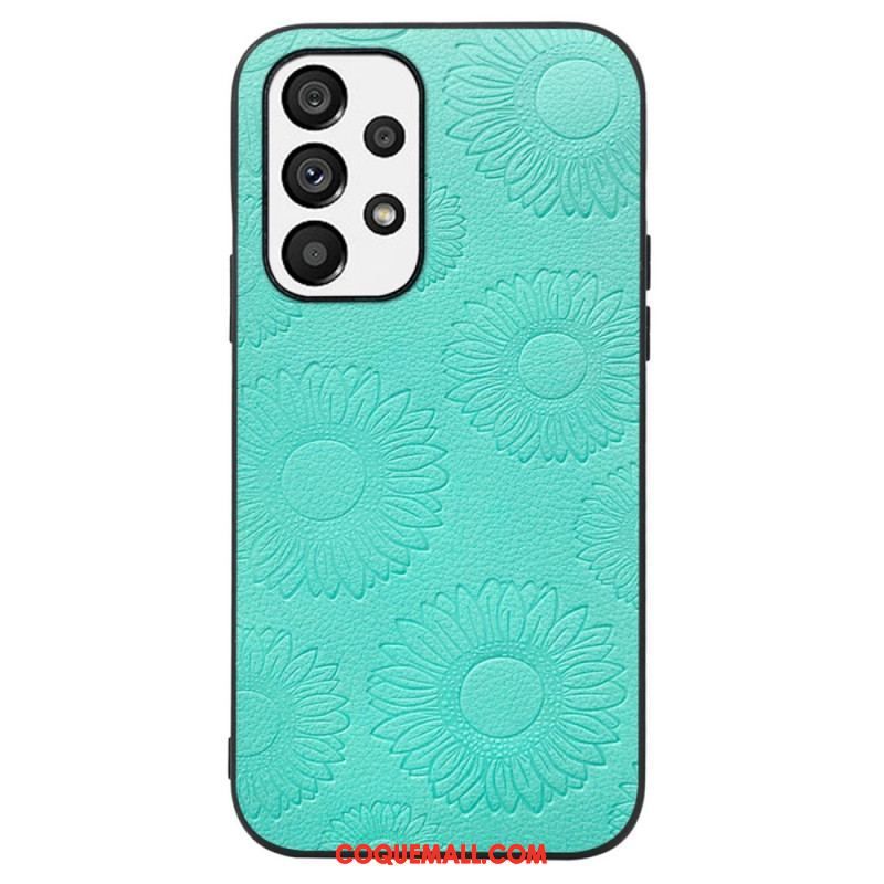 Coque Samsung Galaxy A13 Effet Cuir Fleurs