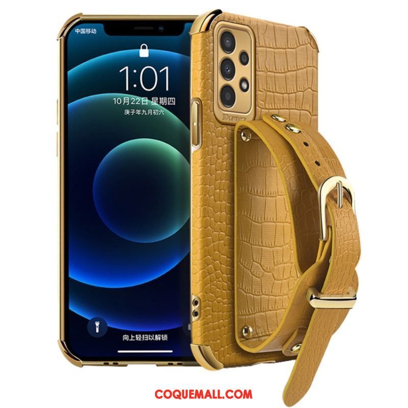 Coque Samsung Galaxy A13 Style Crocodile avec Sangle Support