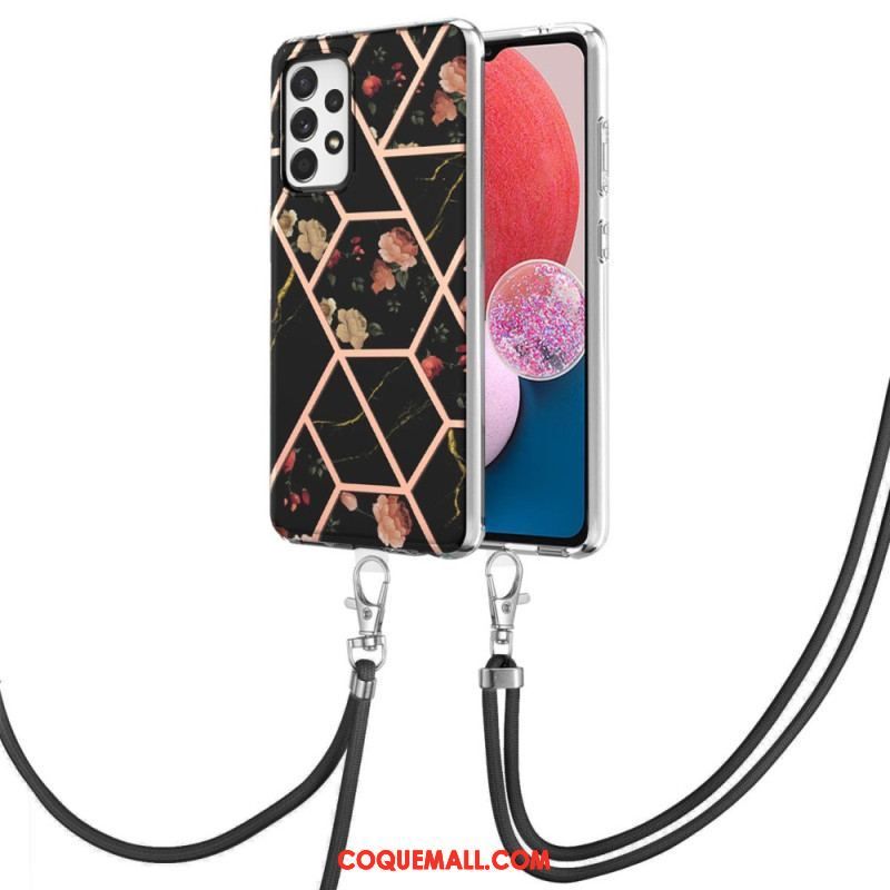 Coque Samsung Galaxy A13 à Cordon Fleurs