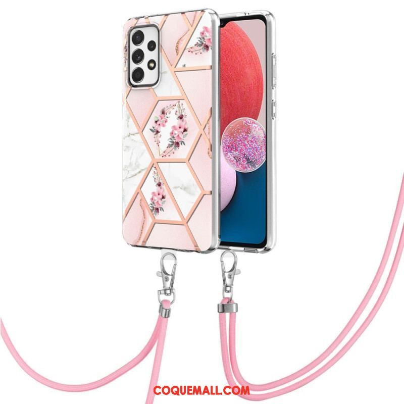 Coque Samsung Galaxy A13 à Cordon Fleurs