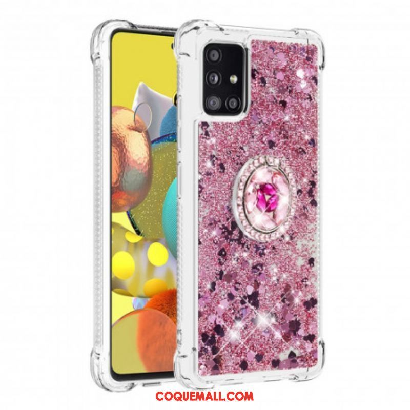 Coque Samsung Galaxy A51 5G Paillettes avec Anneau-Support