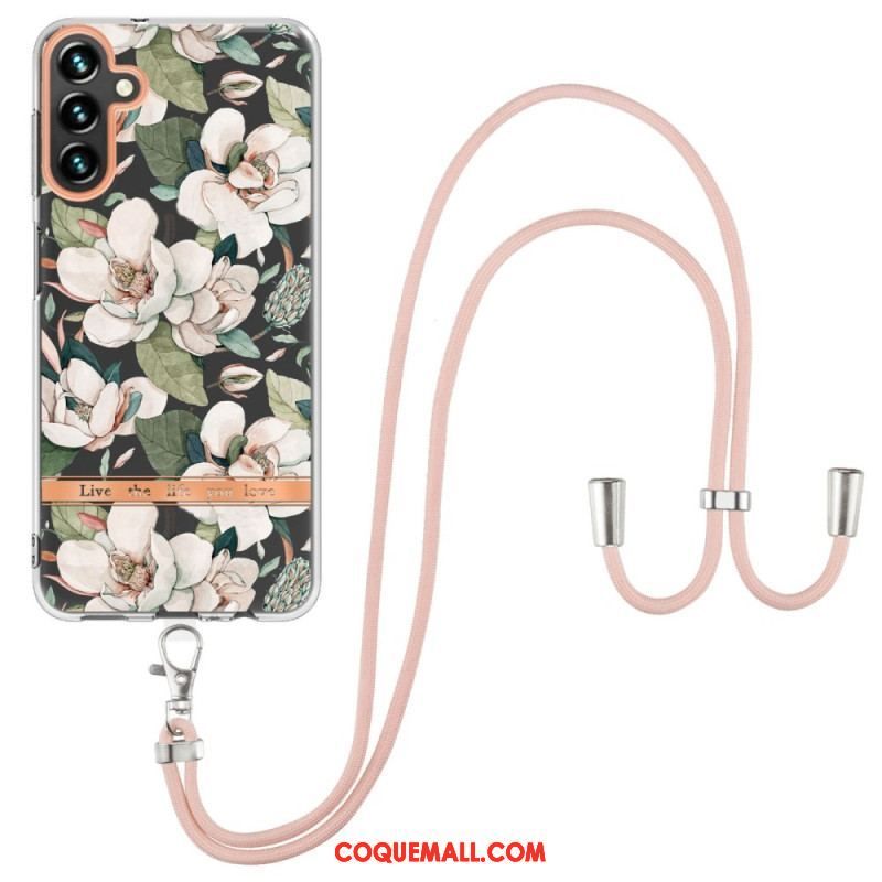 Coque Samsung Galaxy A54 5G à Cordon Fleurs