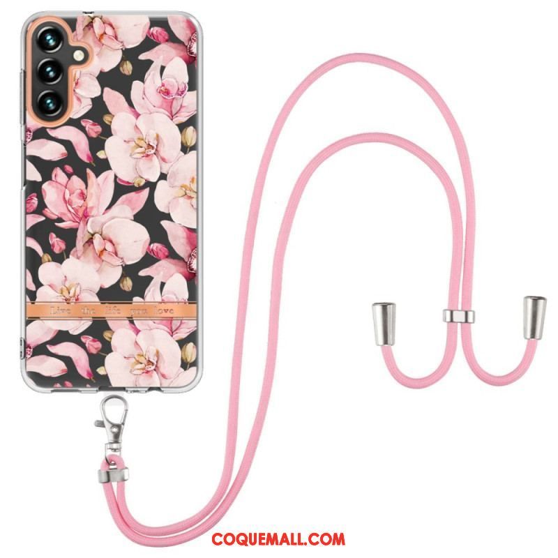 Coque Samsung Galaxy A54 5G à Cordon Fleurs