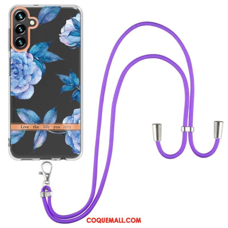 Coque Samsung Galaxy A54 5G à Cordon Fleurs