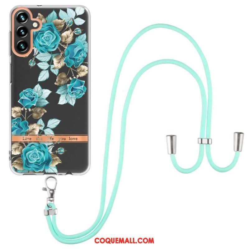 Coque Samsung Galaxy A54 5G à Cordon Fleurs