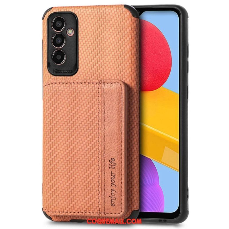 Coque Samsung Galaxy M13 Fibre de Carbone et Portefeuille Magnétique