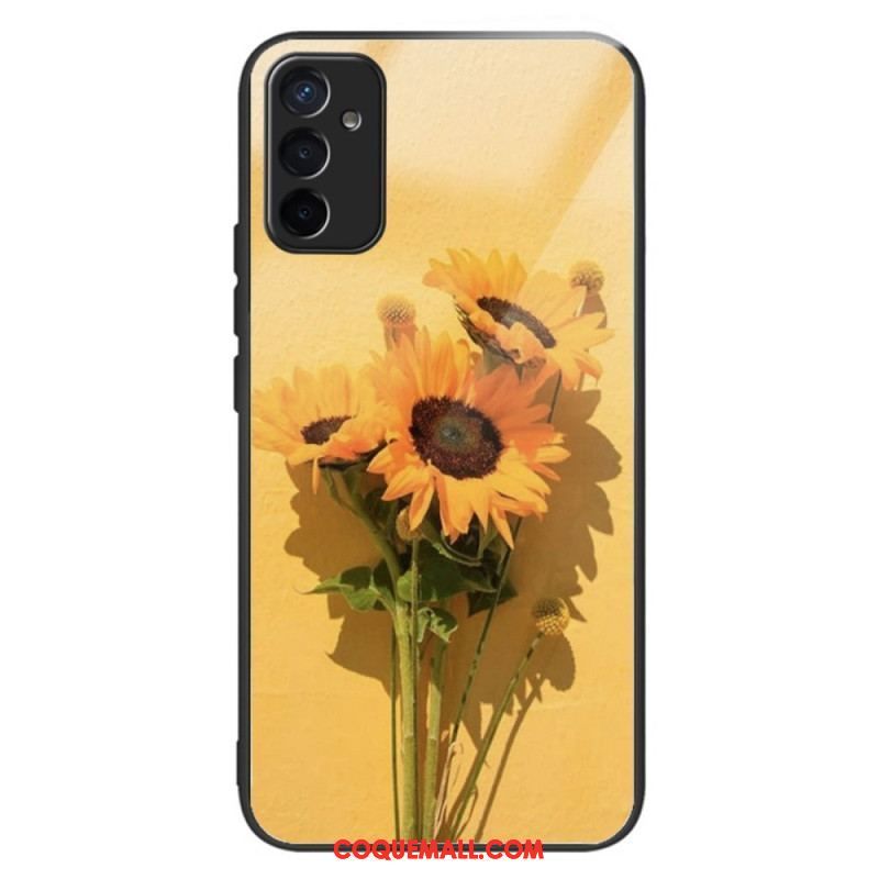 Coque Samsung Galaxy M13 Verre Trempé Fleurs de Soleil