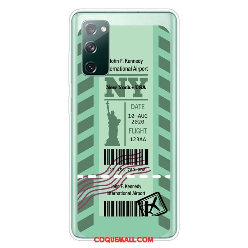 Coque Samsung Galaxy S20 FE Boarding Pass to New York