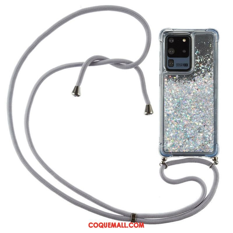 Coque Samsung Galaxy S20 Ultra Paillettes avec Cordon