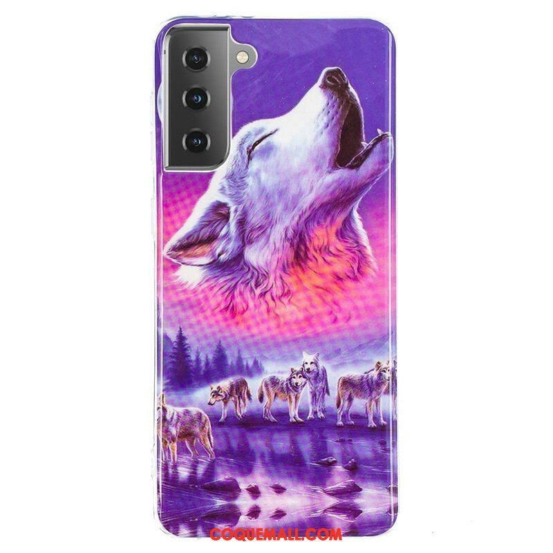 Coque Samsung Galaxy S21 5G Série Loup Fluorescente