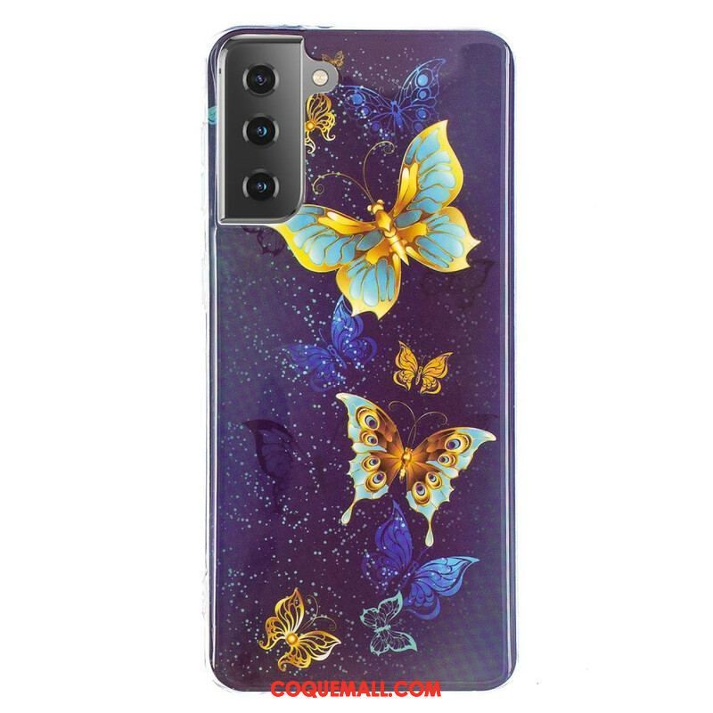 Coque Samsung Galaxy S21 5G Série Papillons Fluorescente