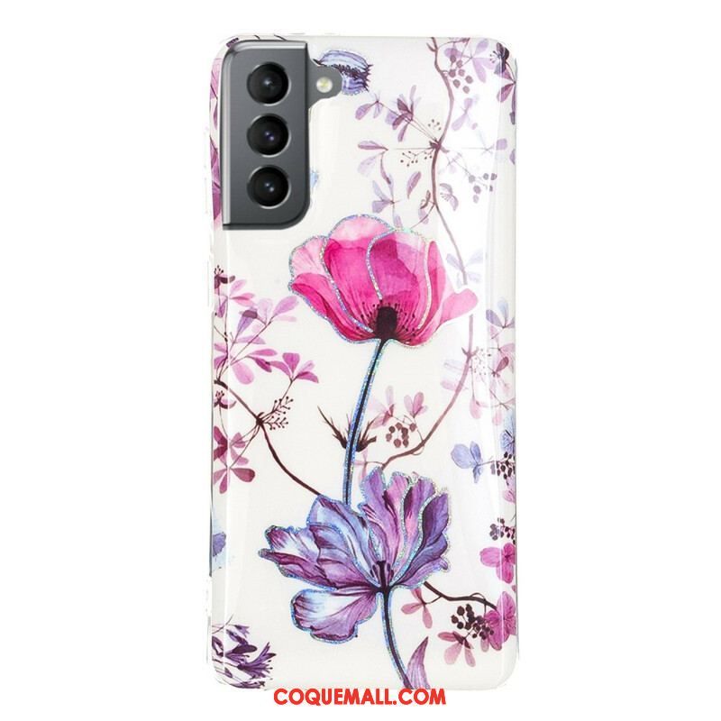 Coque Samsung Galaxy S21 FE Marbrée Fleurs