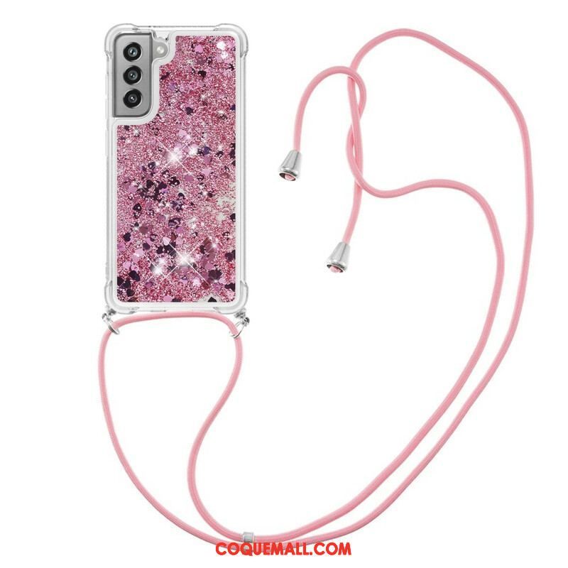 Coque Samsung Galaxy S21 FE Paillettes et Cordon