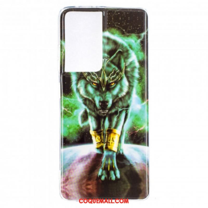 Coque Samsung Galaxy S21 Ultra 5G Série Loup Fluorescente