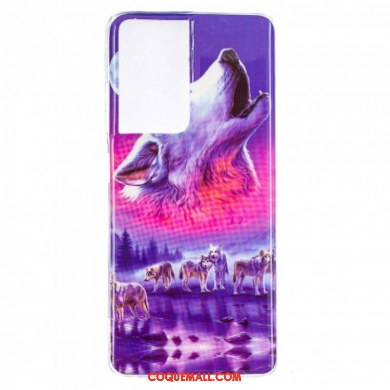 Coque Samsung Galaxy S21 Ultra 5G Série Loup Fluorescente